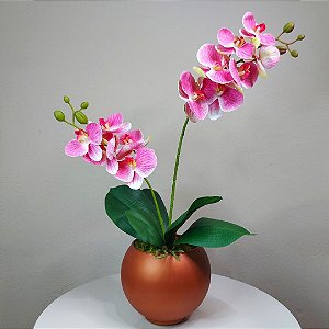 Arranjo de Mini Orquídea de Silicone no vaso de vidro fosco