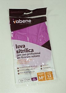 Luva Nitrílica sem Pó Rosa M 12 uni | Vabene