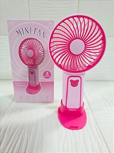 Mini Ventilador Recarregável Logo Urso - Rosa