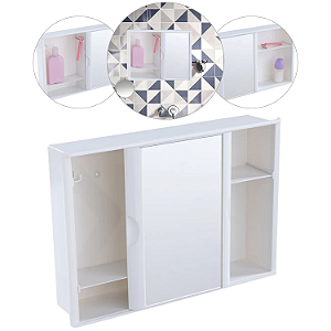 Armário Para Banheiro Com Espelho Porta De Correr Plástico