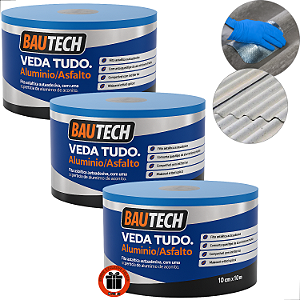 3 Fita Manta asfáltica adesiva Vedatudo Bautech 10CM +Brinde