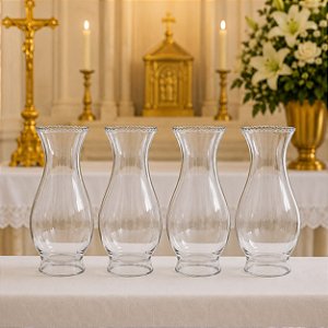 Kit Cúpulas De Vidro VazadoTransparentes Lampião Antigo 21X12-Luxo-Porta Velas