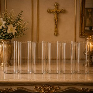 Tubo Vazado Castiçal 30X14 CM Porta Velas Vidro Transparente Altar Cerimônia Festa