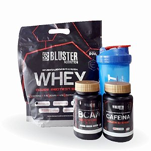 Kit Com Whey Protein, Bcaa, Cafeina E Coqueteleira - Bluster Nutrition