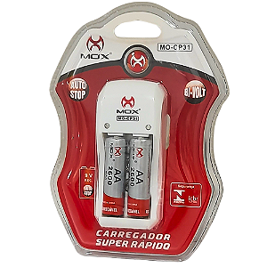 Carregador de Pilhas e Bateria 9V com 2 pilhas AA - MO-CP31