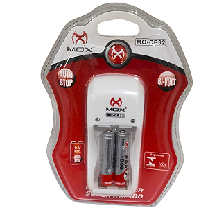 Carregador de Pilhas e Bateria 9V com 2 pilhas AAA- MO-CP32