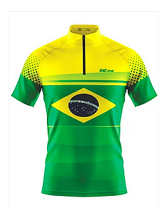 CAMISA CICLISMO MASCULINA BANDEIRA DO BRASIL AMARELA BE FAST