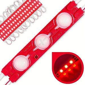 20 Módulos Led - 3 Leds 12v 1,7w Vermelho Lente 160° - 7025