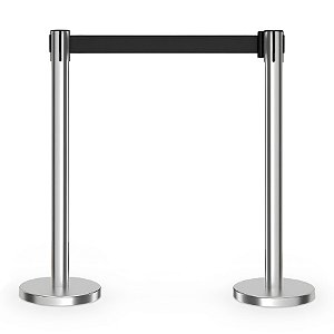Pedestal Organizador Fila Cromado Fita Preta 2m Retrátil Kit 2 Un