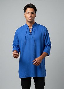 Bata Camisa Masculina Estilo Indiano Azul