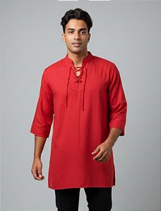 Bata Camisa Masculina Estilo Indiano Vermelha