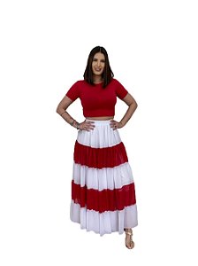 Saia longa estilo simples Branco e Vermelho