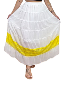 Saia longa Branca com Amarelo Umbanda e Candomblé
