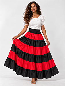 Saia Camadas Preta com Vermelho