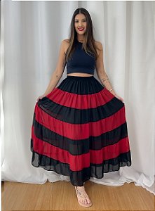 Saia Camadas Preta com Vermelho