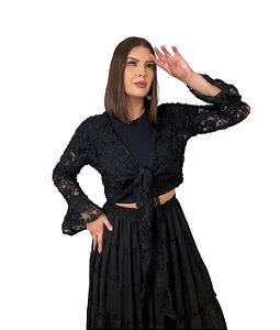 Bolero de Renda estilo Cigana com Manga Longa Preto