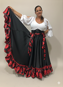 Saia Longa Cigana com 1 babados com 14 metros de roda