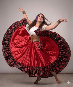 Saia Longa Cigana com 1 babados com 14 metros de roda