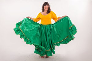 Saia Cigana Longa com 1 babado com 14 metros de roda modelo Cigana Madalena Verde