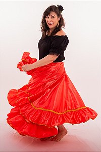 Saia Cigana Longa com 1 babado com 14 metros de roda modelo Cigana Madalena Laranja