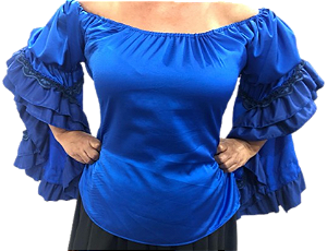 Blusa Estilo Ciganinha com Manga Longa Moda Cigana Azul
