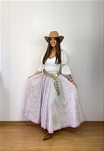 Saia longa boho chic estilo com 10 metros de roda Lilás