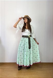 Saia longa boho chic estilo com 10 metros de roda Verde