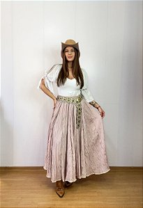 Saia longa boho chic estilo com 10 metros de roda Rosa