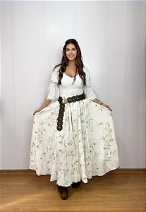 Saia longa boho chic estilo com 10 metros de roda Branco e Amarelo