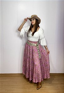Saia Longa Estilo Boho Chic Moda Cowboy Modelo Luxo