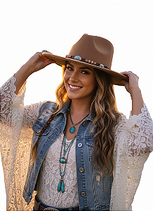 Chapéu Country Vaqueira Rodeio Sertanejo Cowgirl Marrom