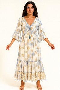 Vestido Longo Modelo Luxo Bordado Moda Indiana