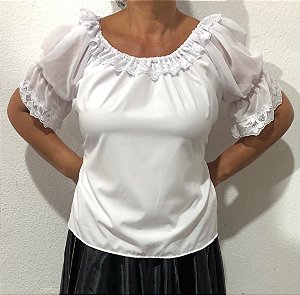 Blusa Estilo Ciganinha com Manga Curta Moda Cigana Branca