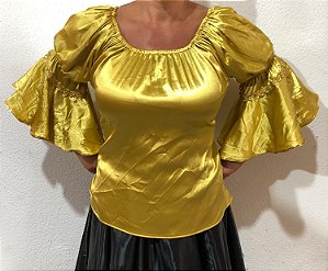 Blusa Estilo Ciganinha com Manga 3/4 Moda Cigana Dourado