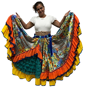 Saia Cigana Espanhola Floral com 14 metros de roda