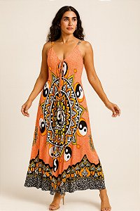 Vestido Midi Modelo Trapézio Luxo Moda Indiana