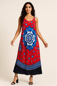 Vestido Midi Modelo Trapézio Luxo Moda Indiana