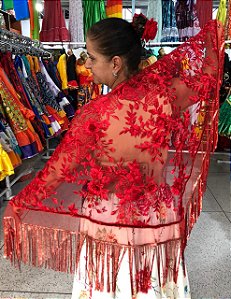 Lenço Xale Longo Feminino Renda Moda Luxo Melhores Presentes