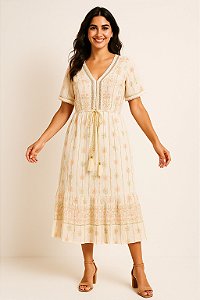 Vestido Longo Modelo Luxo Bordado Moda Indiana