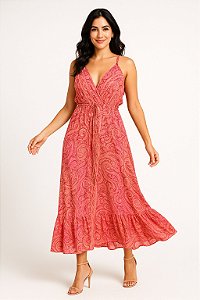 Vestido Longo Modelo Luxo Toque de Seda Moda Indiana Estampado