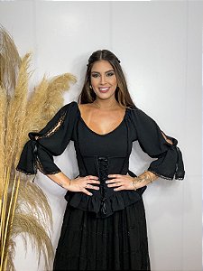 Blusa Estilo Ciganinha com Manga 3/4 Moda Cigana
