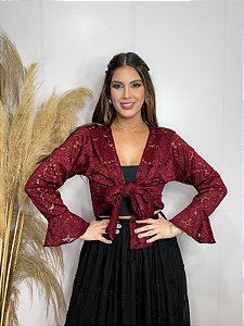 Bolero de Renda estilo Cigana com Manga Longa Vinho