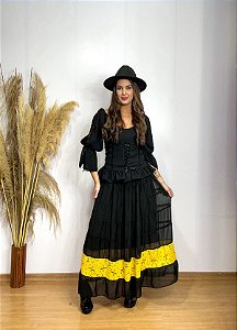Saia Longa Estilo Boho Chic Moda Cowboy Modelo Luxo