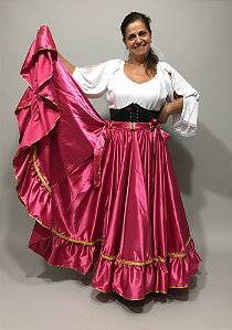 Saia Longa Cigana Modelo 1 Babado com 14 metros de roda Pink