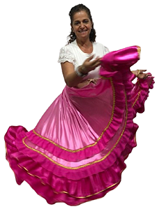 Saia Cigana Rosa Pink com 2 Babados com 14 metros de roda