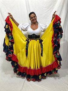 Saia Cigana Amarelo com 2 Babados e com 14 metros de roda