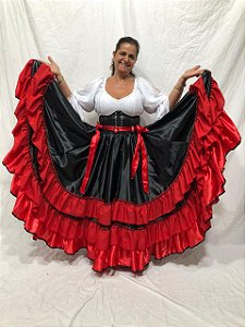 Saia Cigana Madalena com 3 Babados com 14 metros de roda