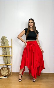 Saia Longa Estilo Boho Chic Modelo Pontas Moda Luxo Vermelho