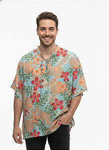 Bata Masculina Indiana Estampada Moda Boho Azul