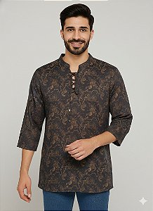 Bata Camisa Masculina Indiana Estampada Moda Boho